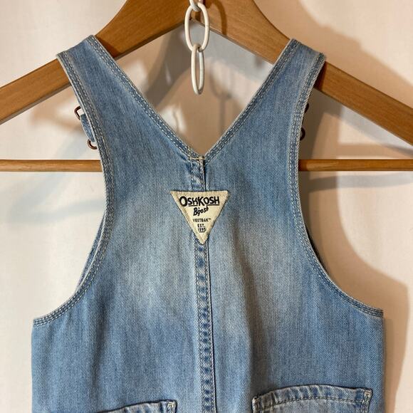 OshKosh B’Gosh Cotton Light Blue Denim Flower Patchwork Pants Jeans Bib Overalls - Picture 7 of 10